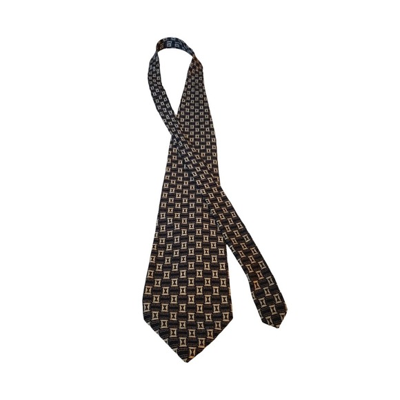 ASTRATTO Luxury Silk Geometric Black Brown Tan Neck Tie Made in USA Business - Picture 4 of 13